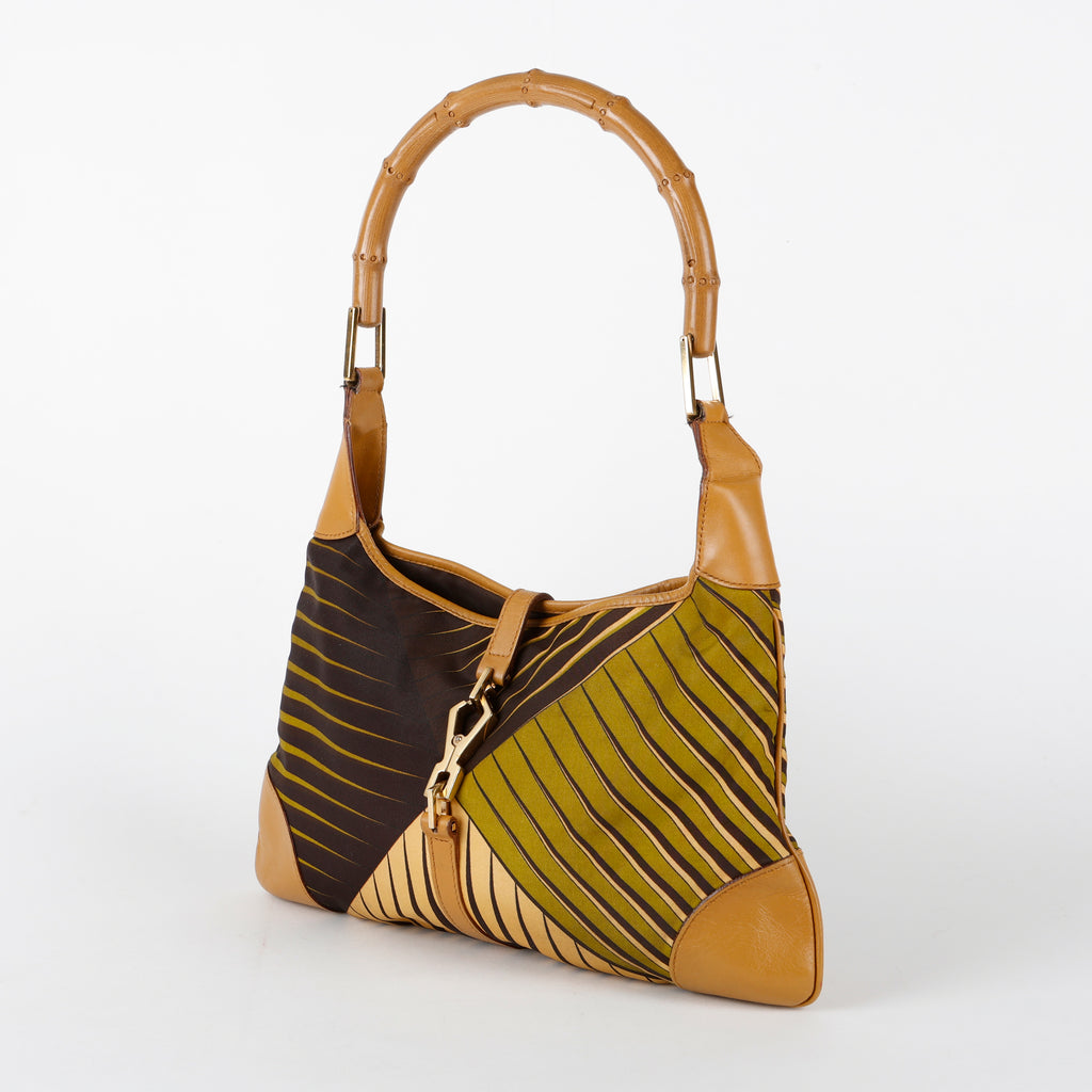 Vintage Bamboo Jackie O Shoulder Bag, Green/Brown