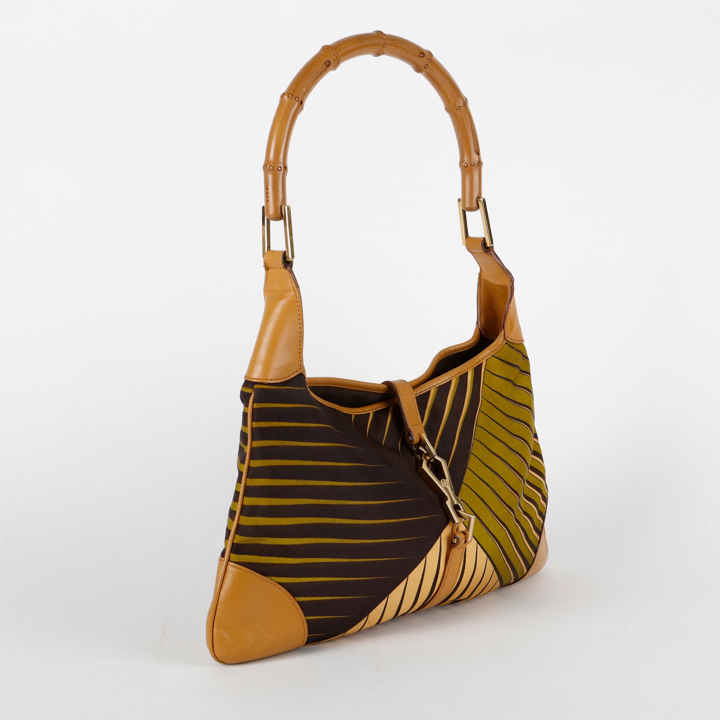 Vintage Bamboo Jackie O Shoulder Bag, Green/Brown