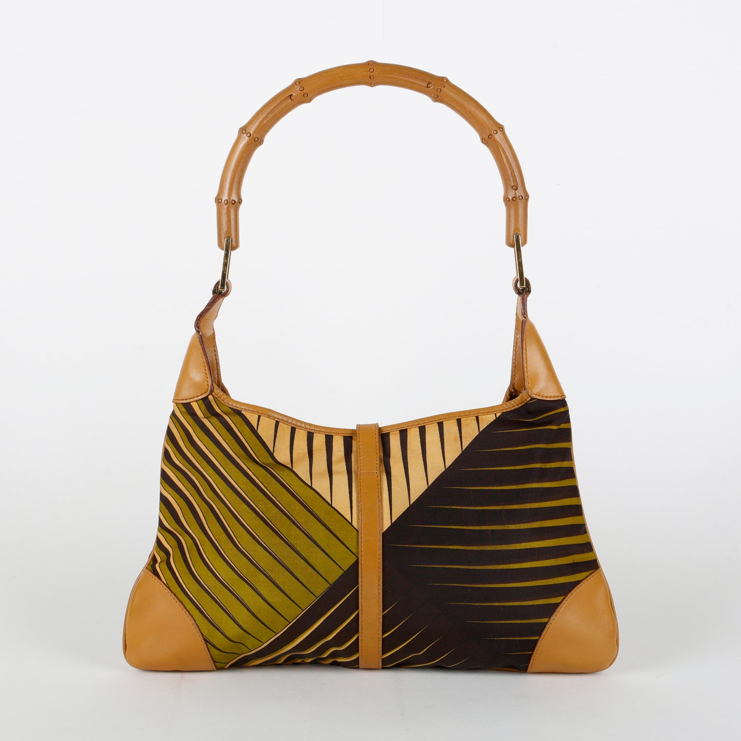 Vintage Bamboo Jackie O Shoulder Bag, Green/Brown