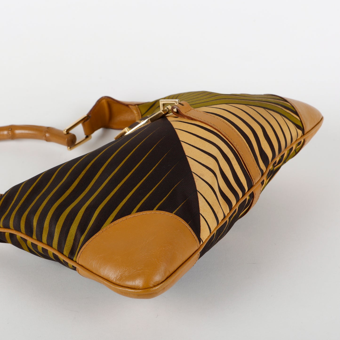 Vintage Bamboo Jackie O Shoulder Bag, Green/Brown
