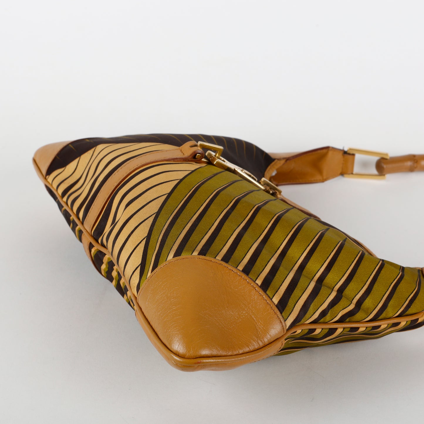 Vintage Bamboo Jackie O Shoulder Bag, Green/Brown