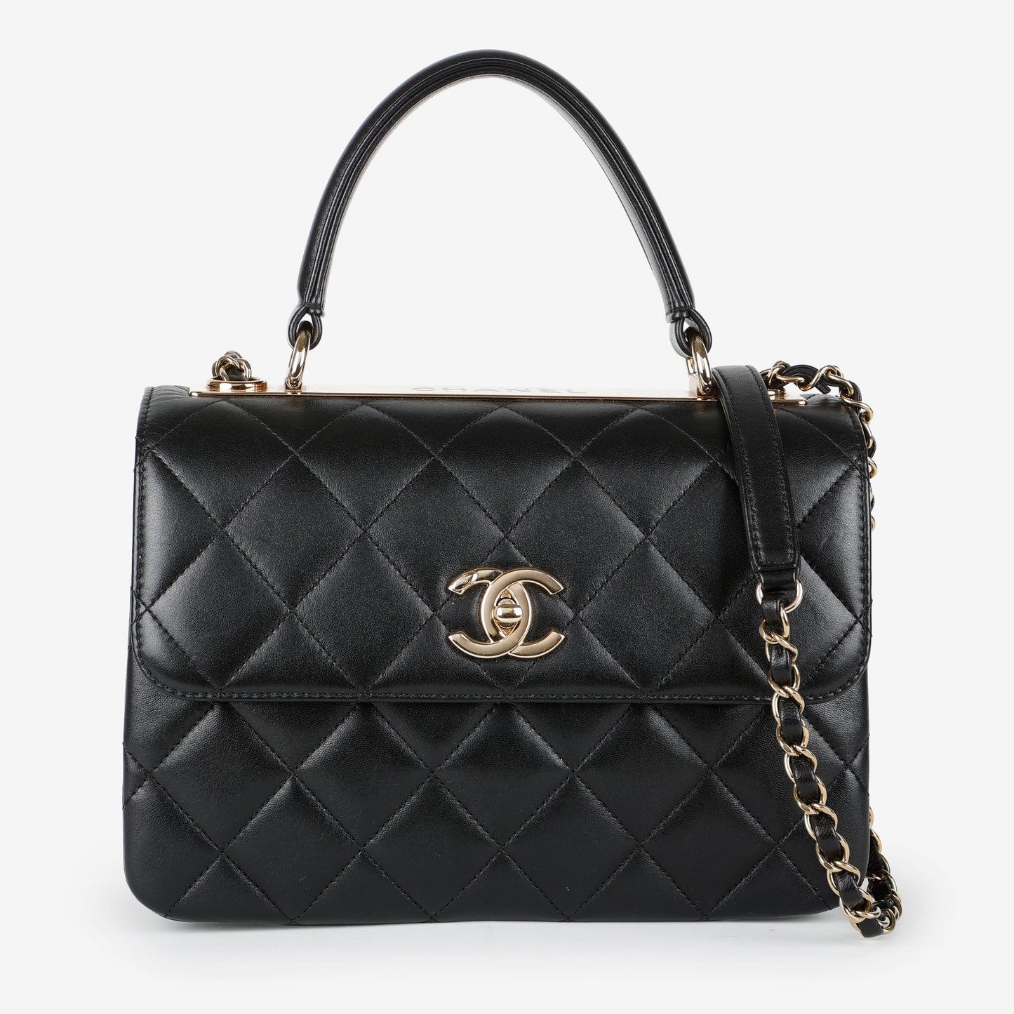 Small Trendy Top Handle, Black Lambskin