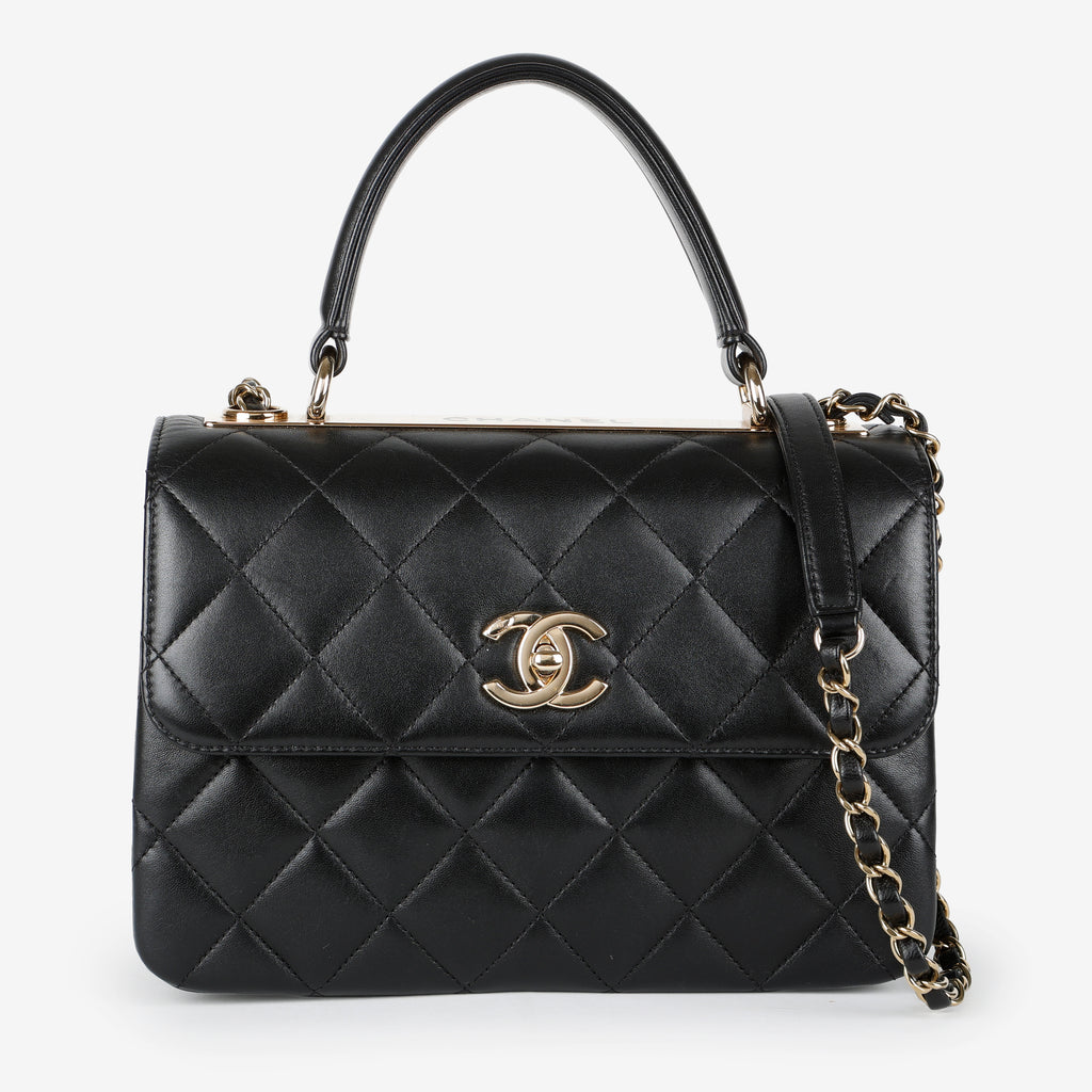 Small Trendy Top Handle, Black Lambskin