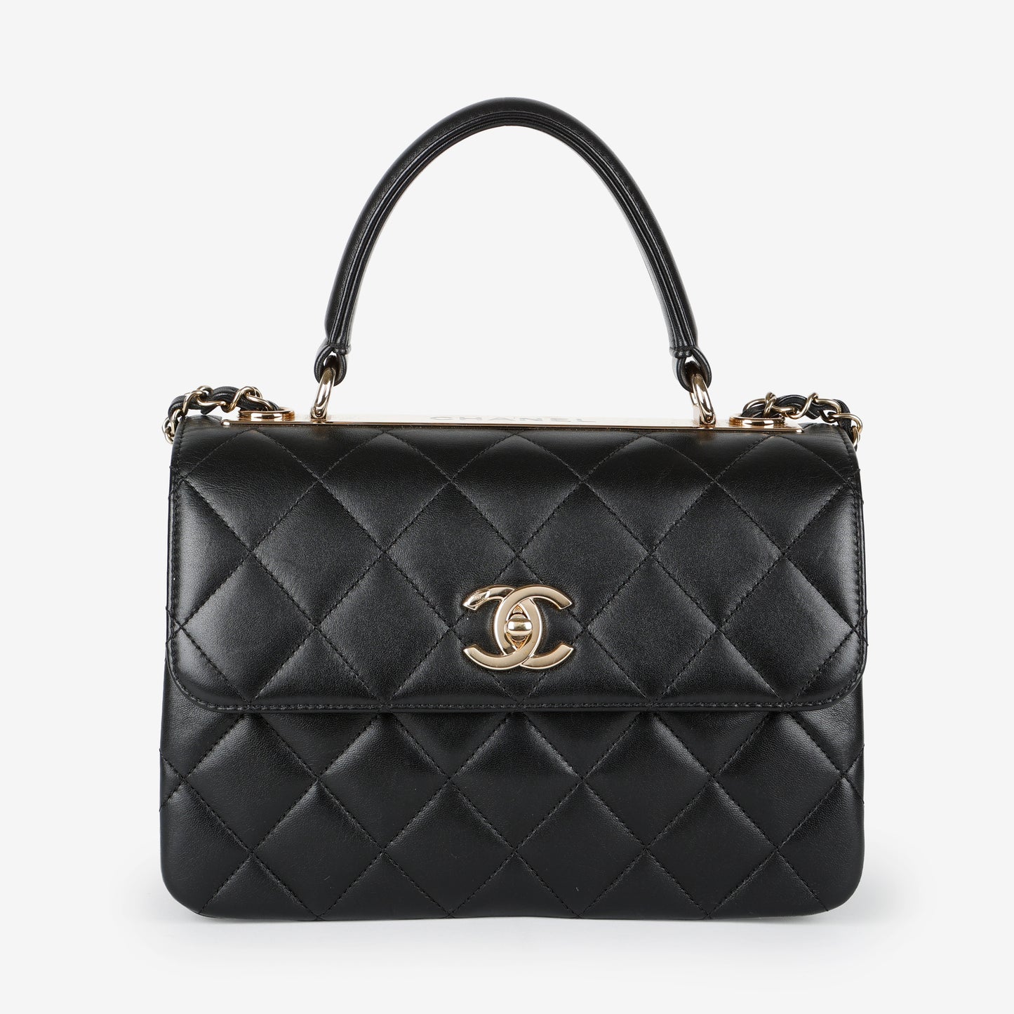 Small Trendy Top Handle, Black Lambskin