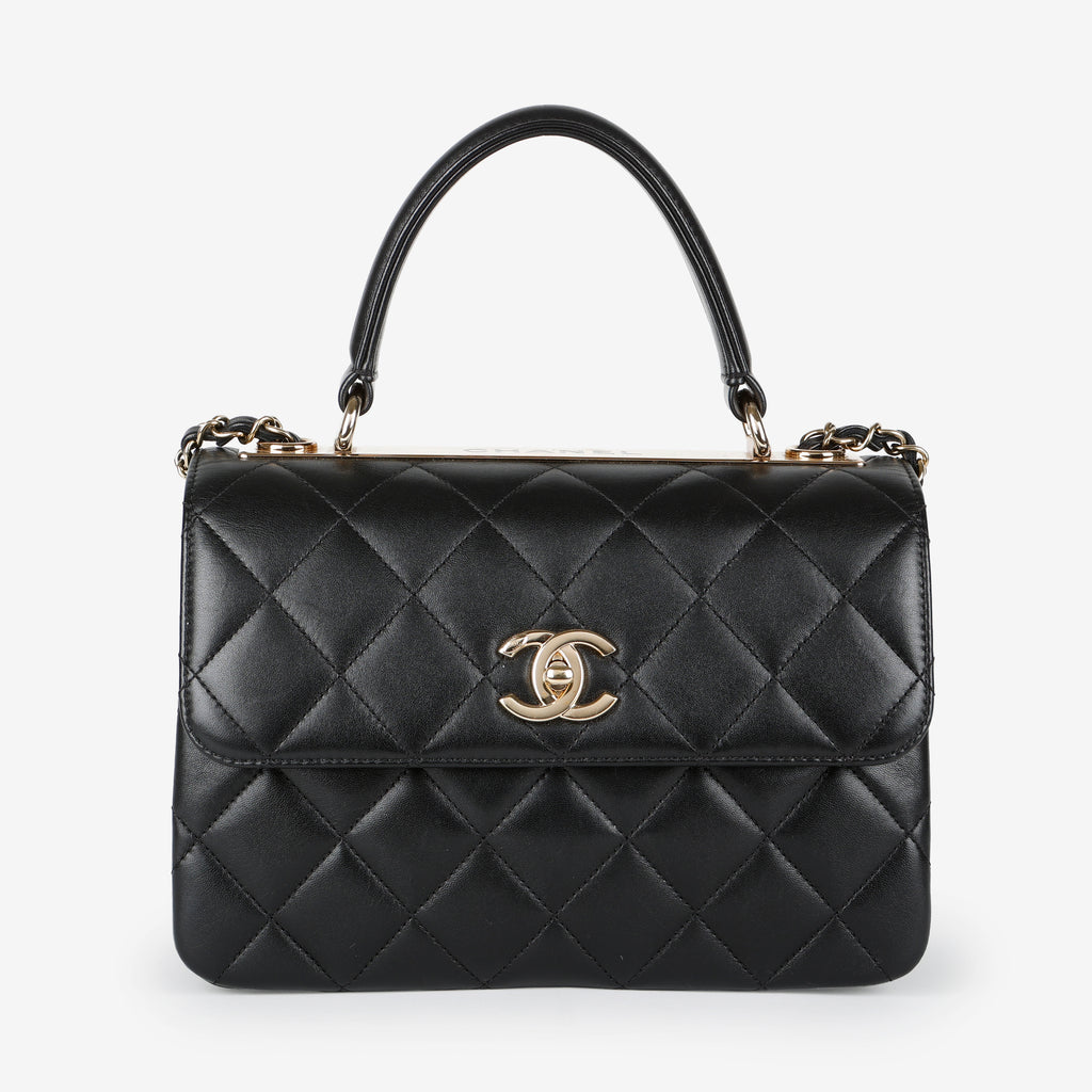 Small Trendy Top Handle, Black Lambskin