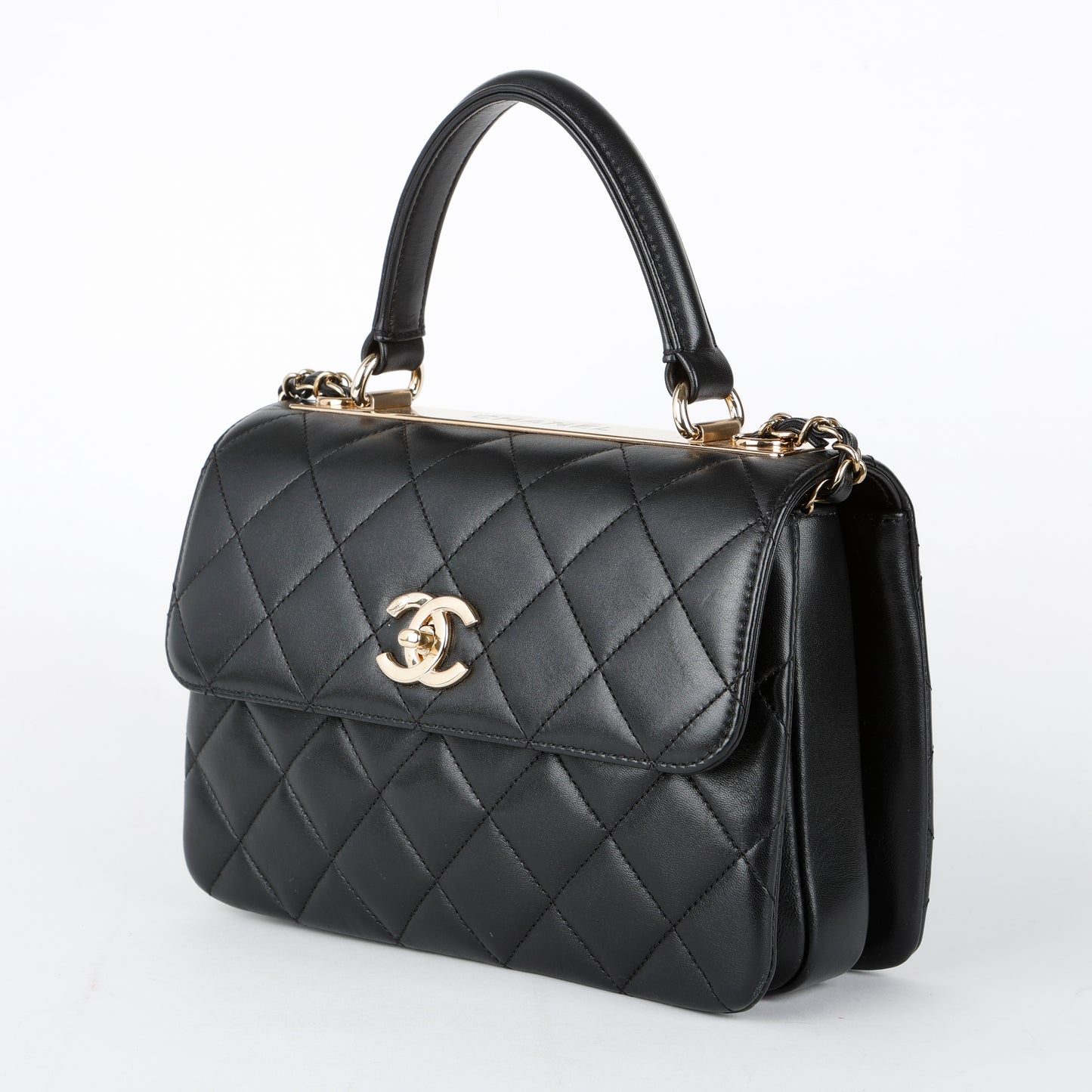 Small Trendy Top Handle, Black Lambskin