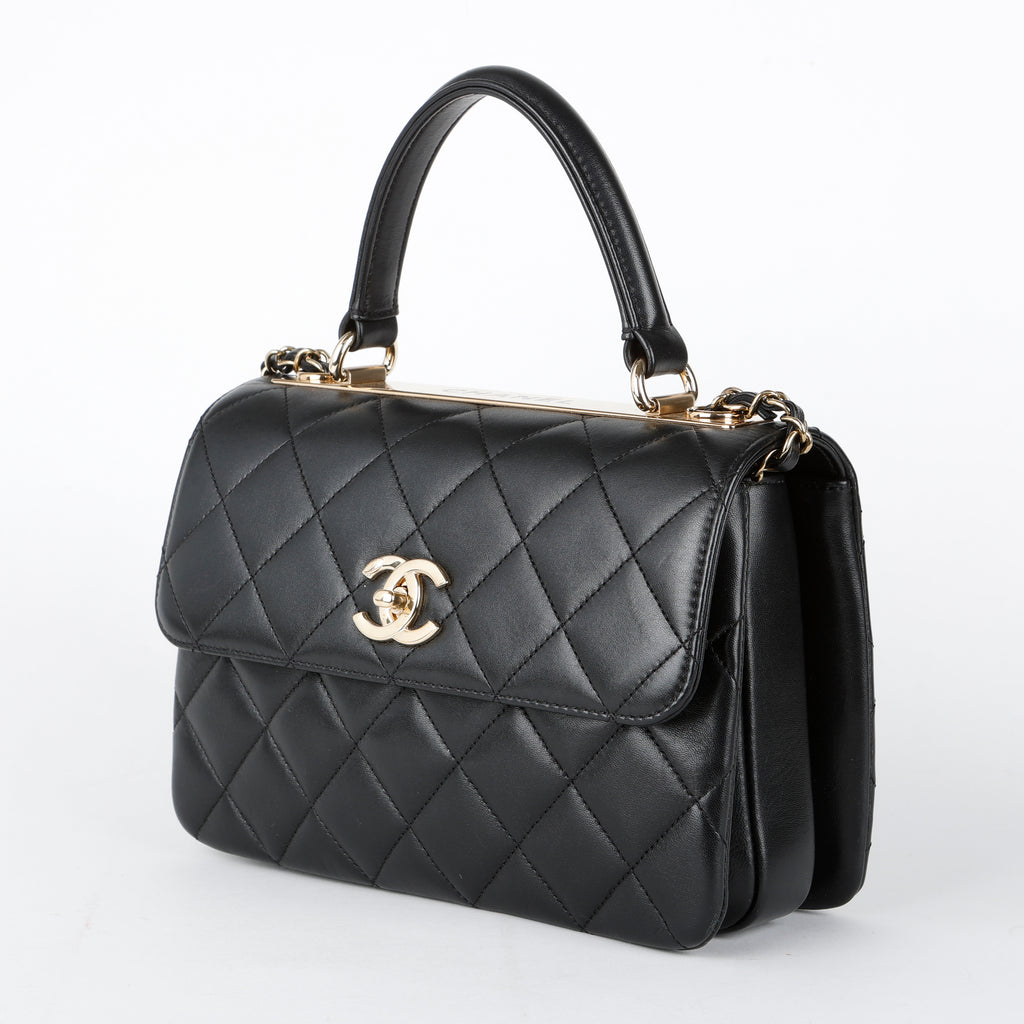Small Trendy Top Handle, Black Lambskin