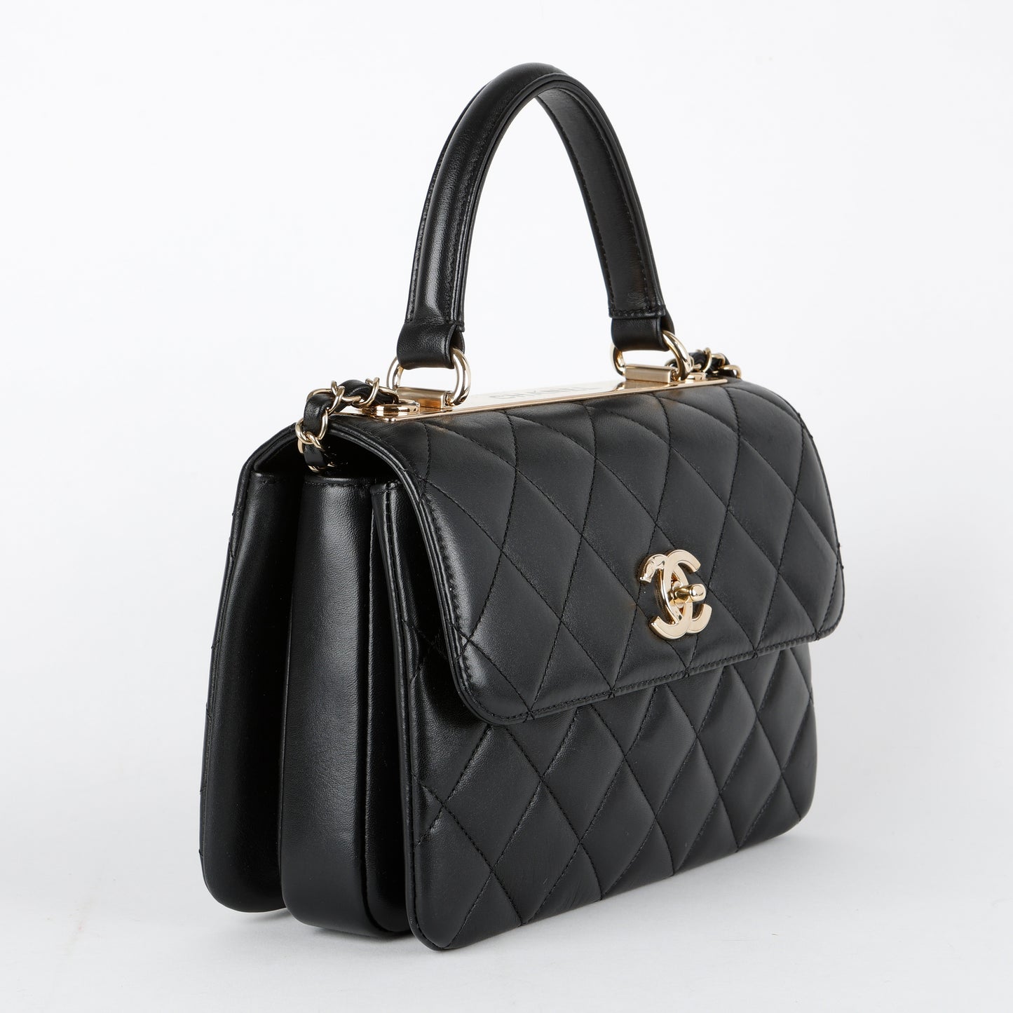 Small Trendy Top Handle, Black Lambskin