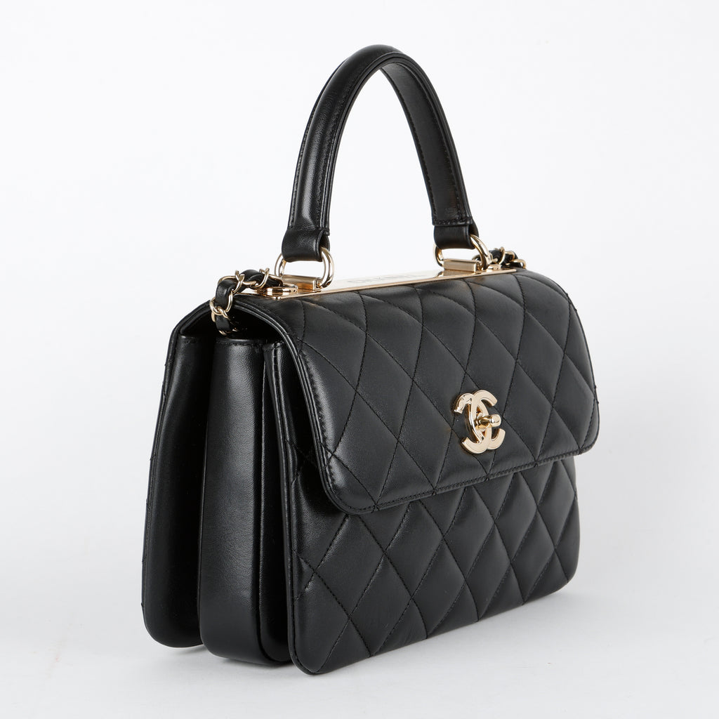 Small Trendy Top Handle, Black Lambskin