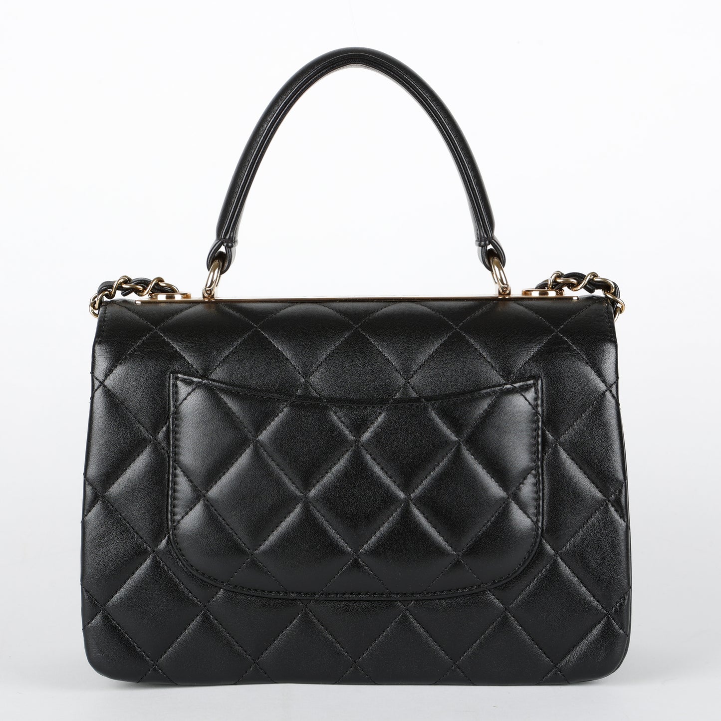 Small Trendy Top Handle, Black Lambskin