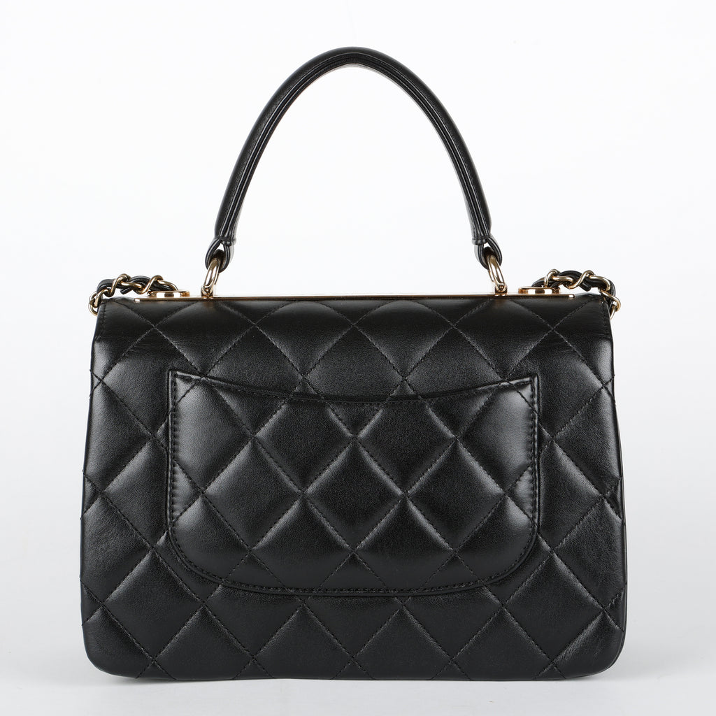 Small Trendy Top Handle, Black Lambskin