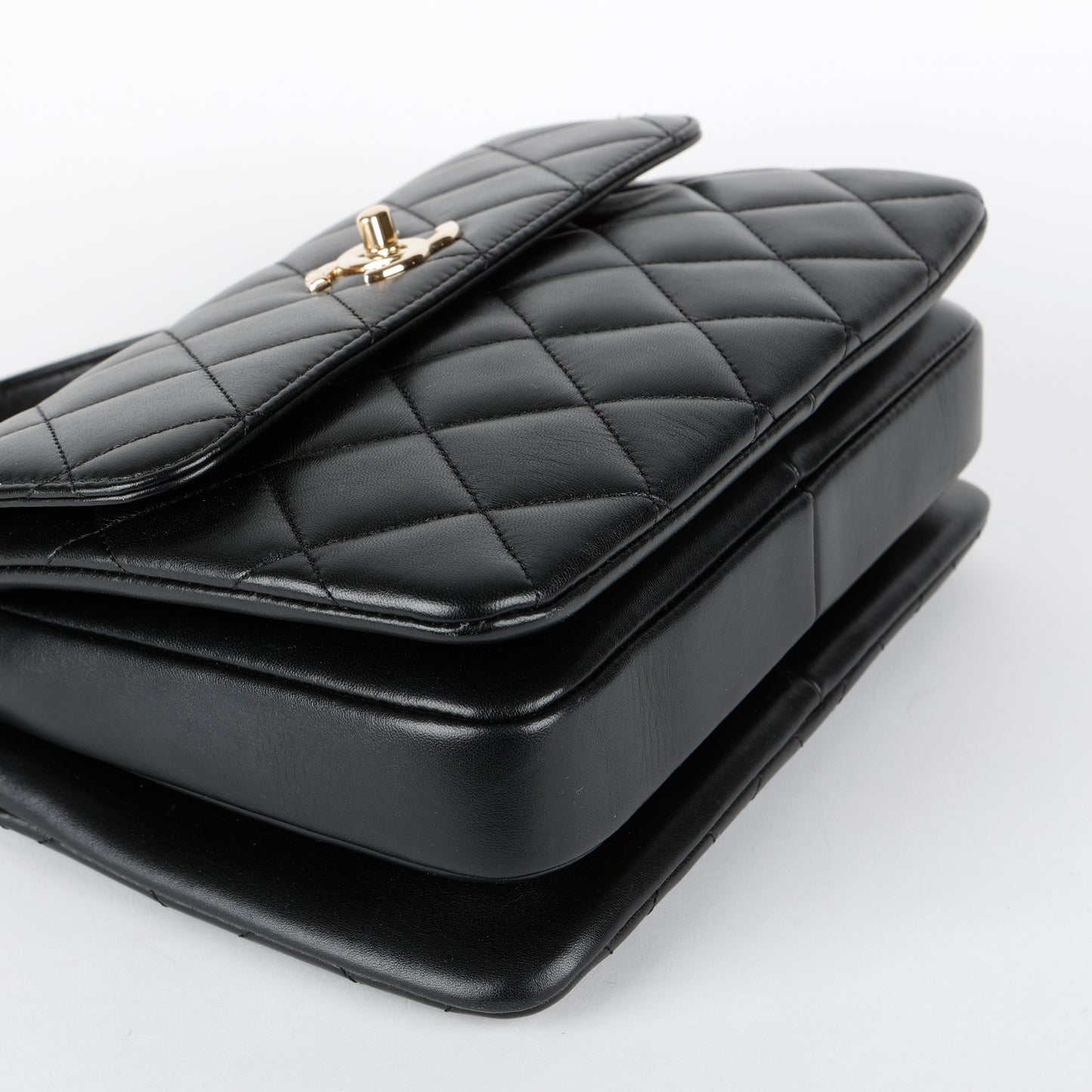 Small Trendy Top Handle, Black Lambskin