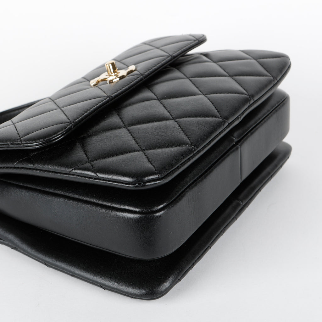 Small Trendy Top Handle, Black Lambskin
