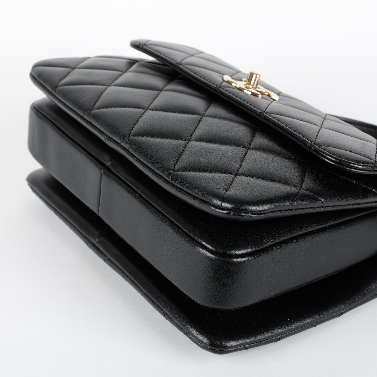 Small Trendy Top Handle, Black Lambskin