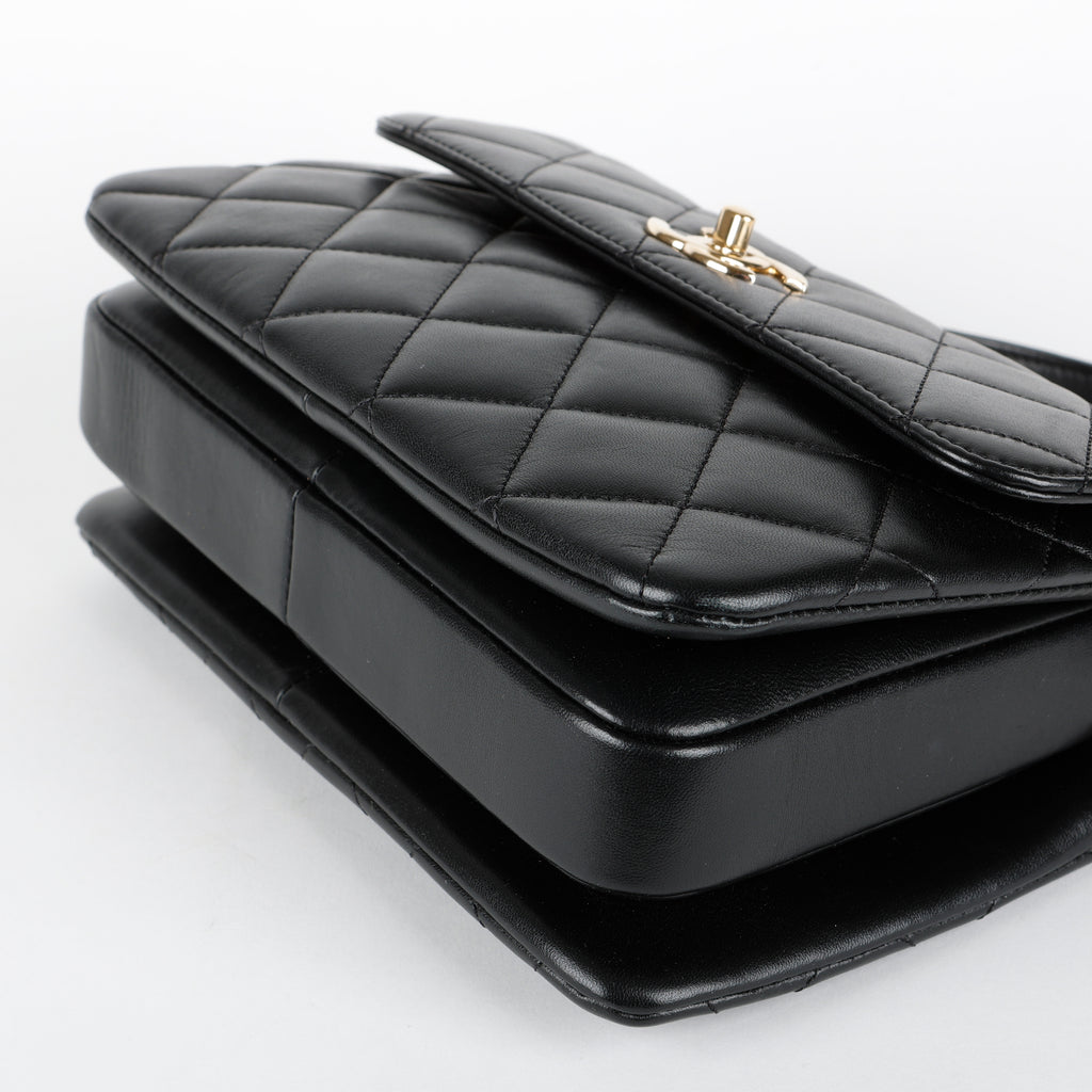 Small Trendy Top Handle, Black Lambskin