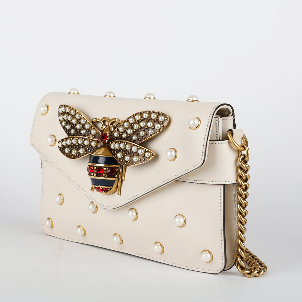 Broadway Pearly Bee Shoulder Bag, Cream