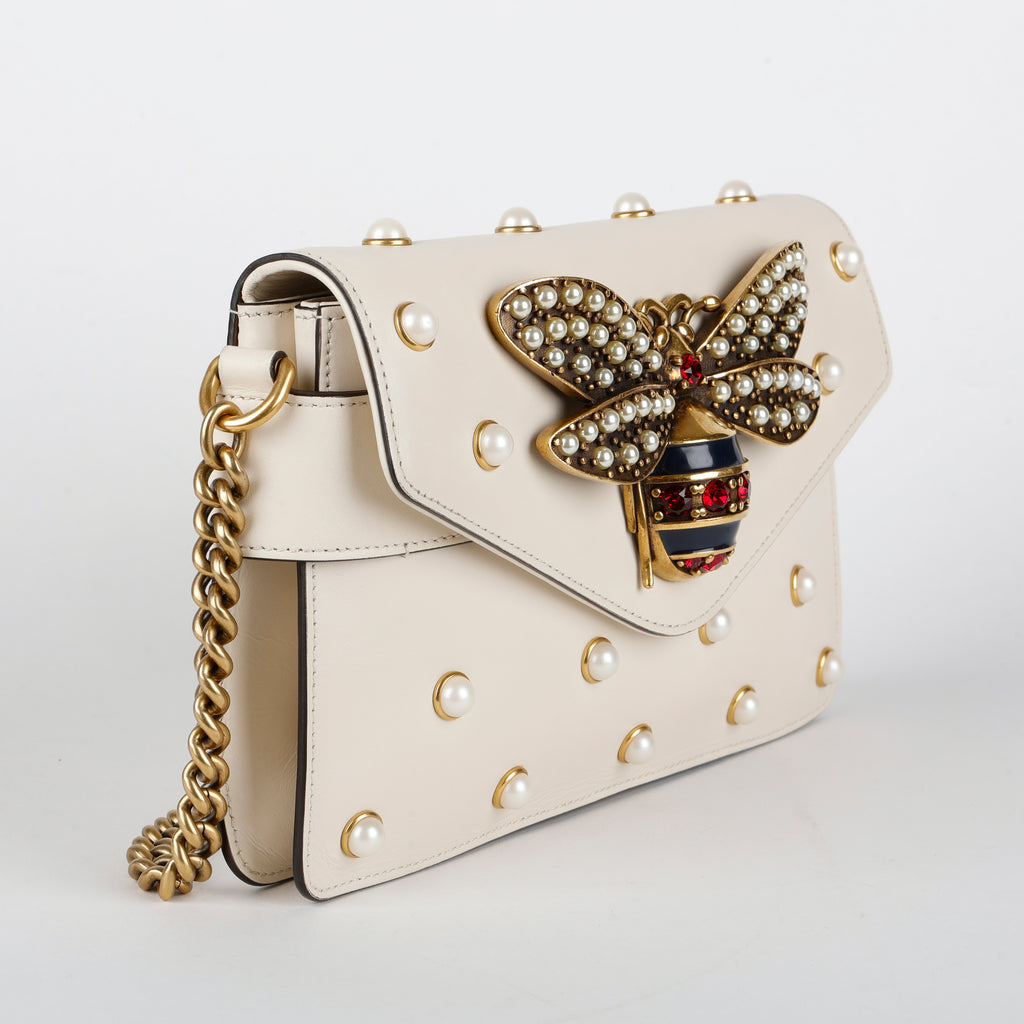 Broadway Pearly Bee Shoulder Bag, Cream