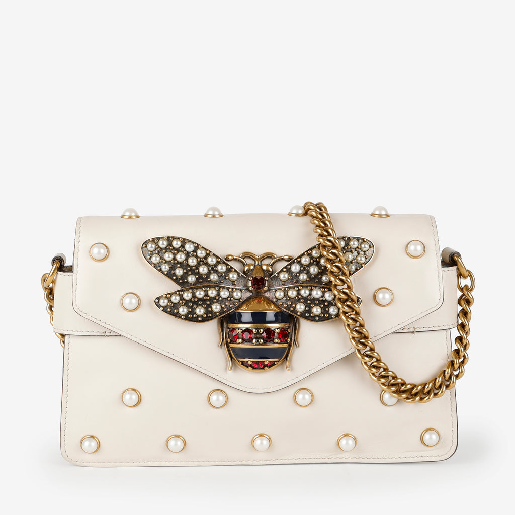 Broadway Pearly Bee Shoulder Bag, Cream