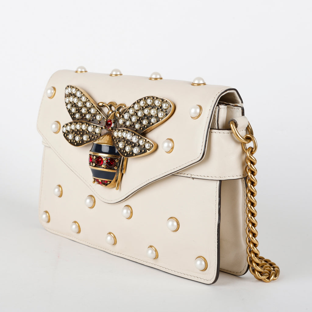 Broadway Pearly Bee Shoulder Bag, Cream
