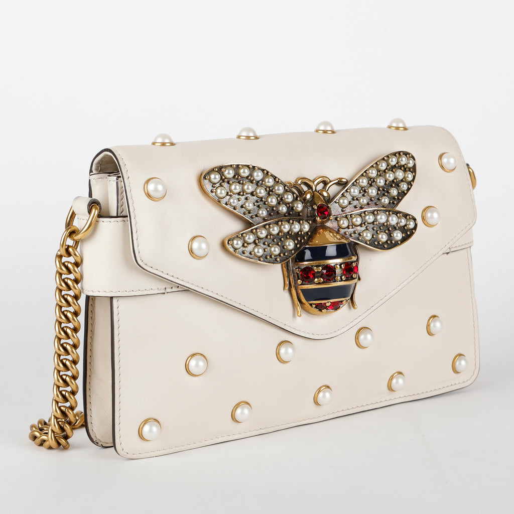 Broadway Pearly Bee Shoulder Bag, Cream