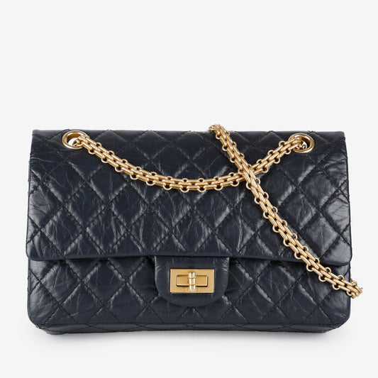 2.55 Medium Double Flap Dark Navy Aged Calfskin