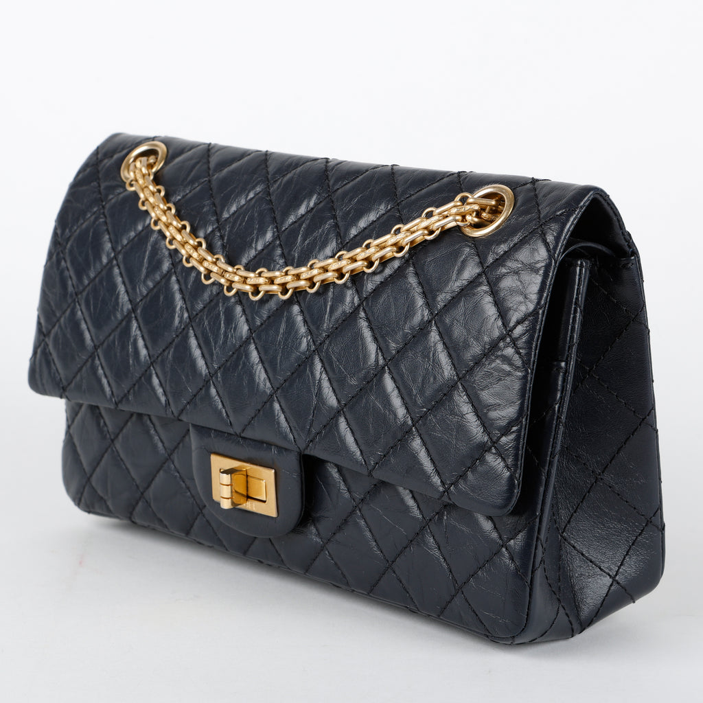 2.55 Medium Double Flap Dark Navy Aged Calfskin