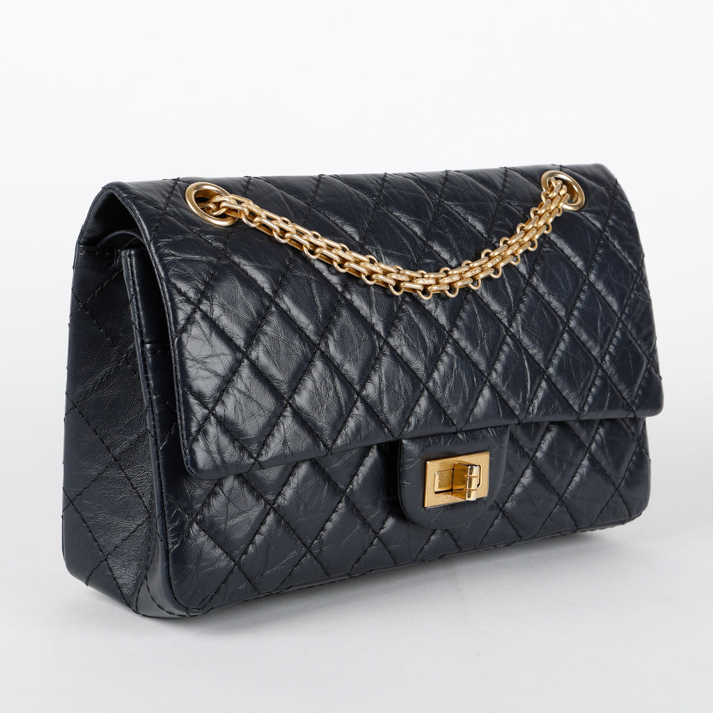 2.55 Medium Double Flap Dark Navy Aged Calfskin