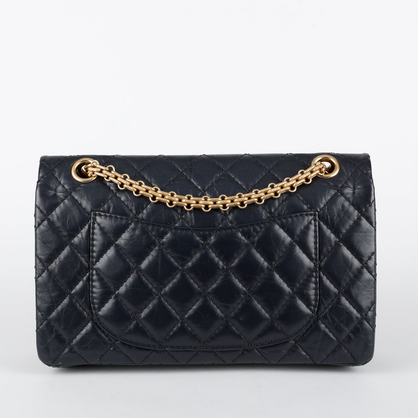 2.55 Medium Double Flap Dark Navy Aged Calfskin
