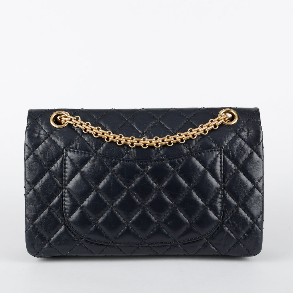 2.55 Medium Double Flap Dark Navy Aged Calfskin