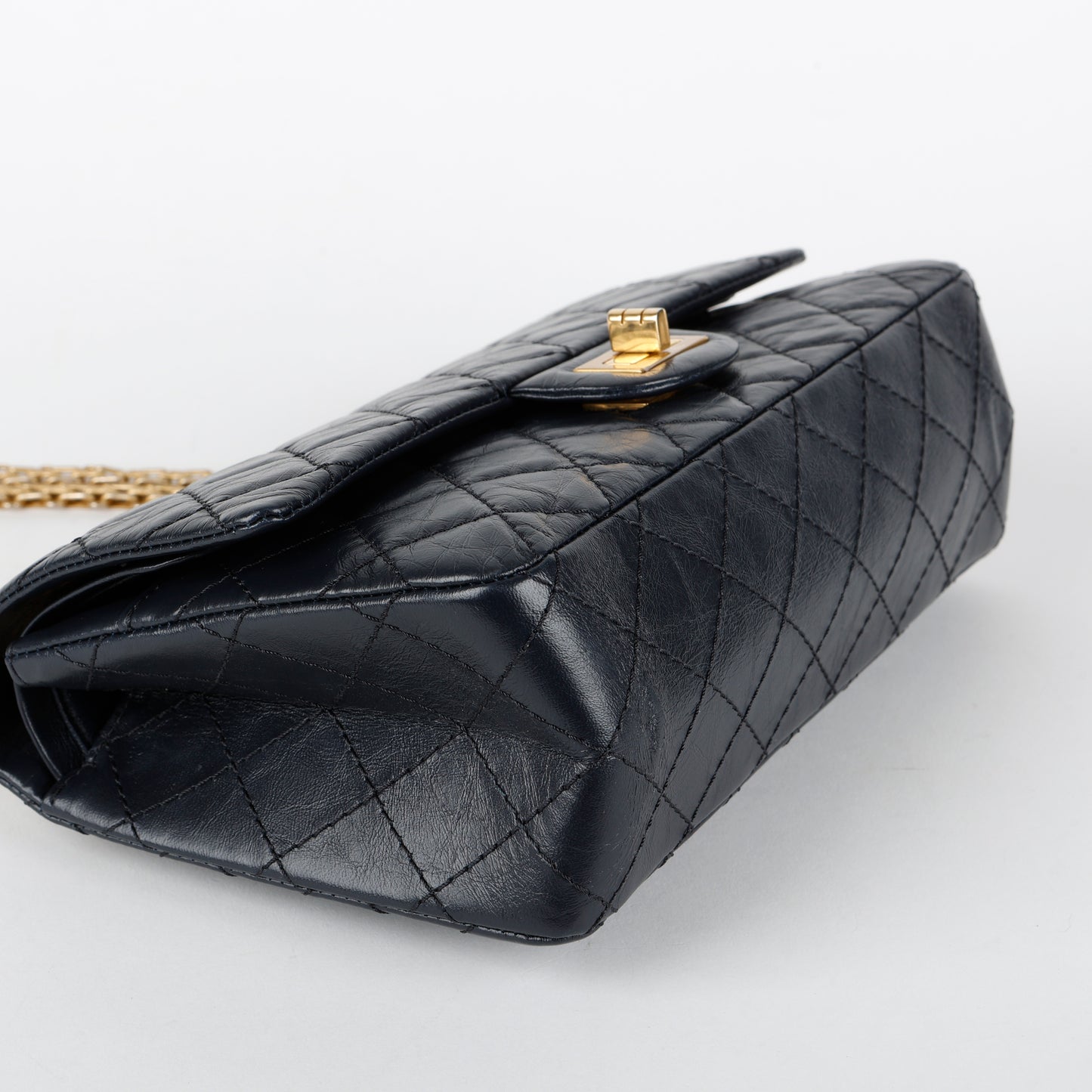 2.55 Medium Double Flap Dark Navy Aged Calfskin