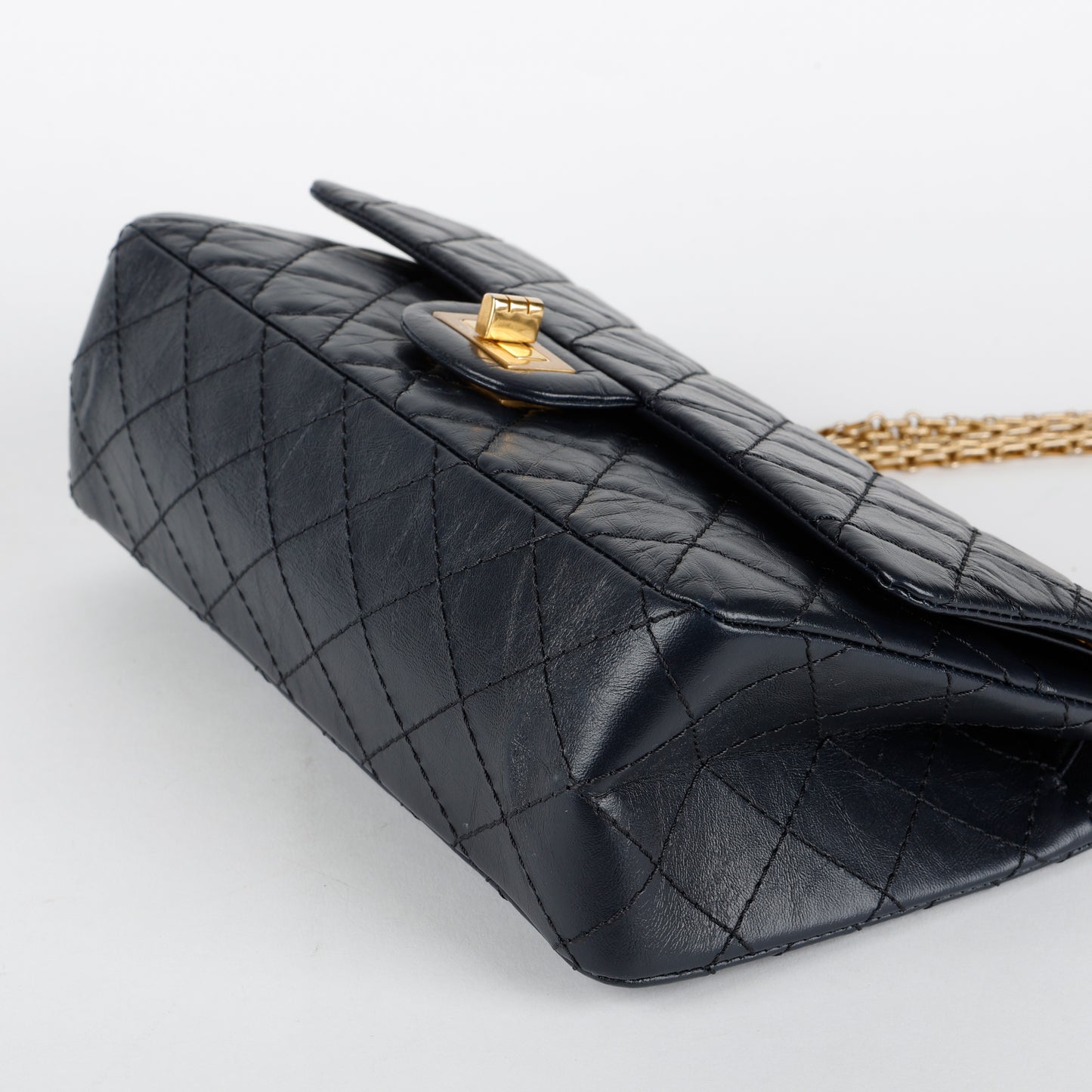 2.55 Medium Double Flap Dark Navy Aged Calfskin