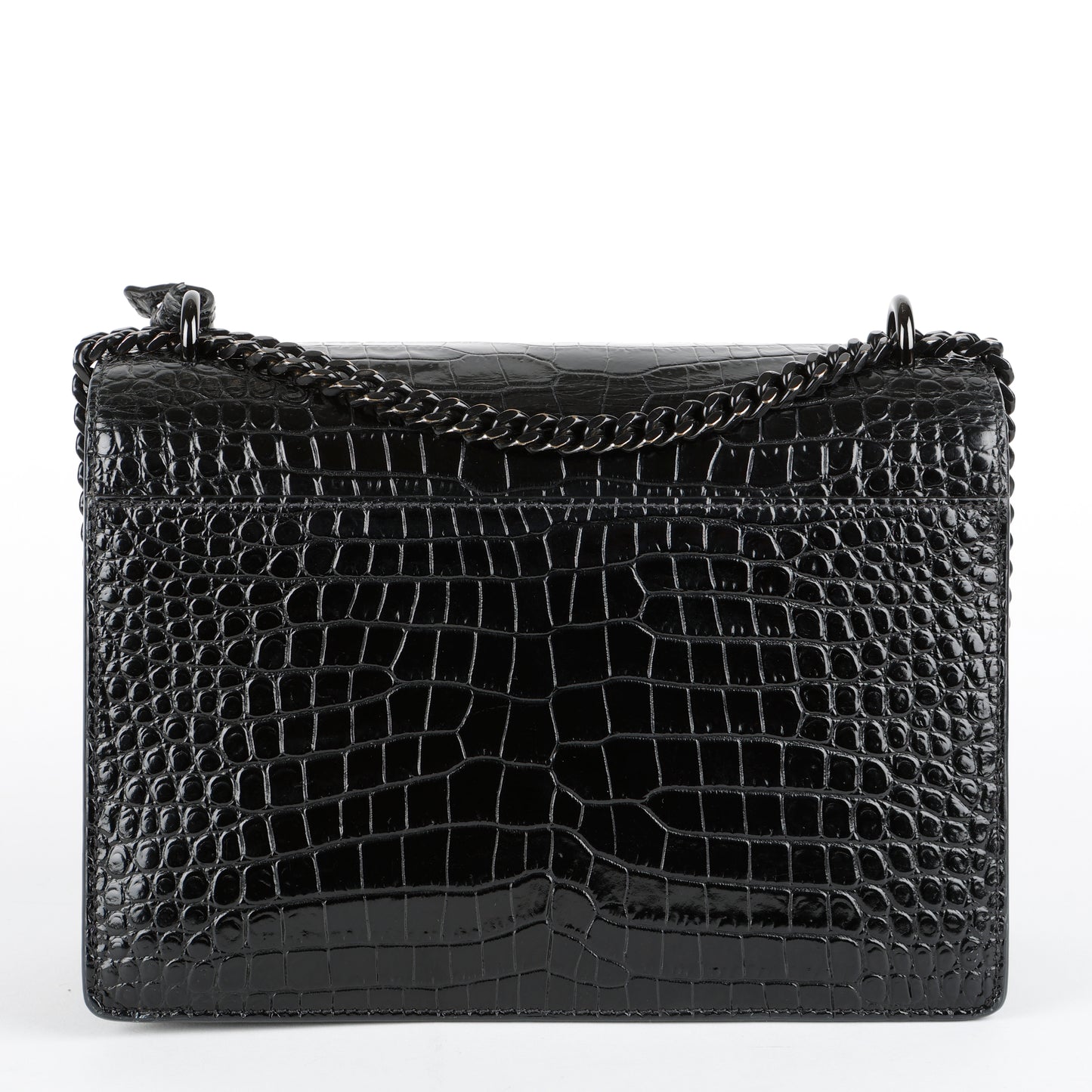 Medium Sunset Crossbody, Black Croc Embossed