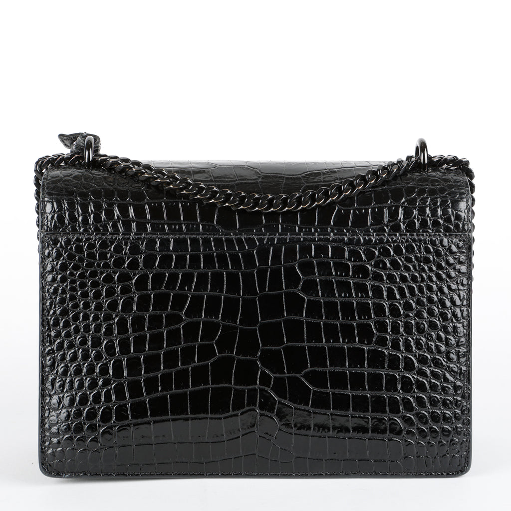 Medium Sunset Crossbody, Black Croc Embossed