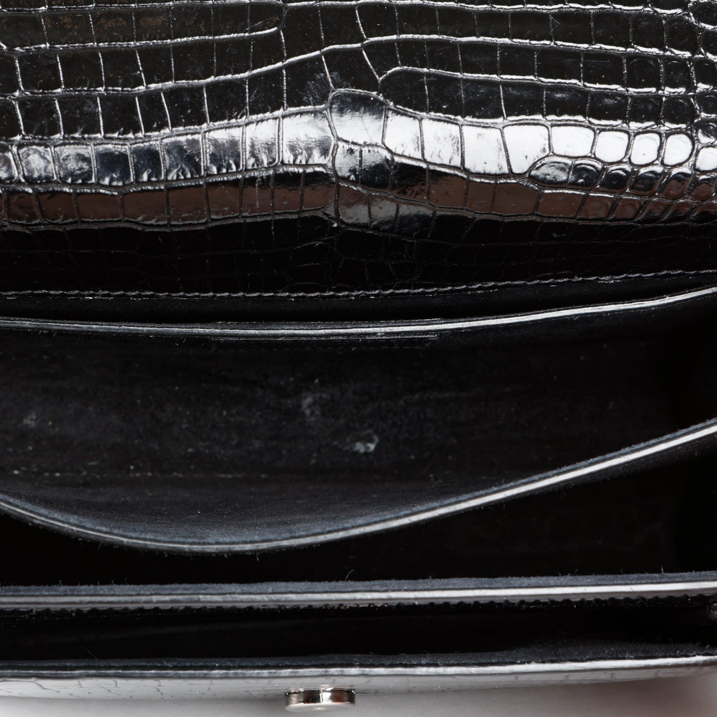 Medium Sunset Crossbody, Black Croc Embossed