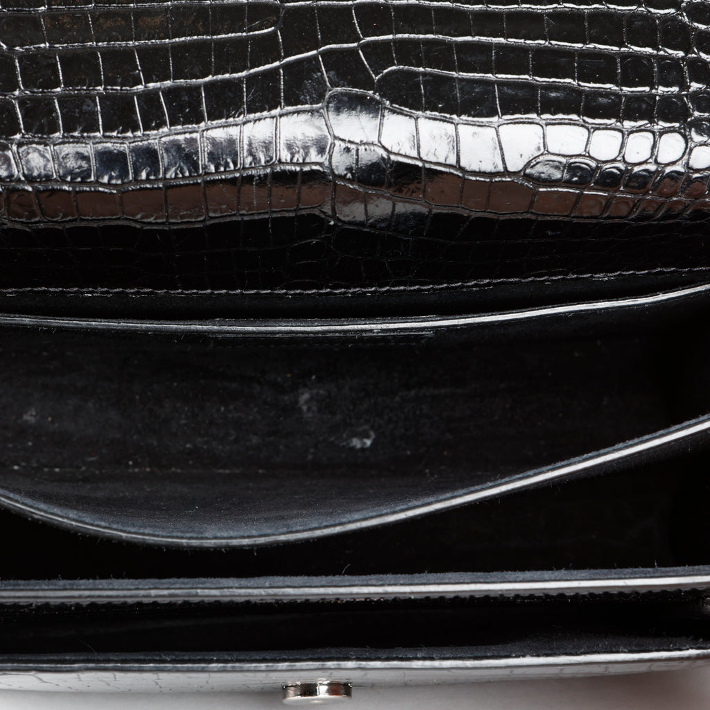 Medium Sunset Crossbody, Black Croc Embossed