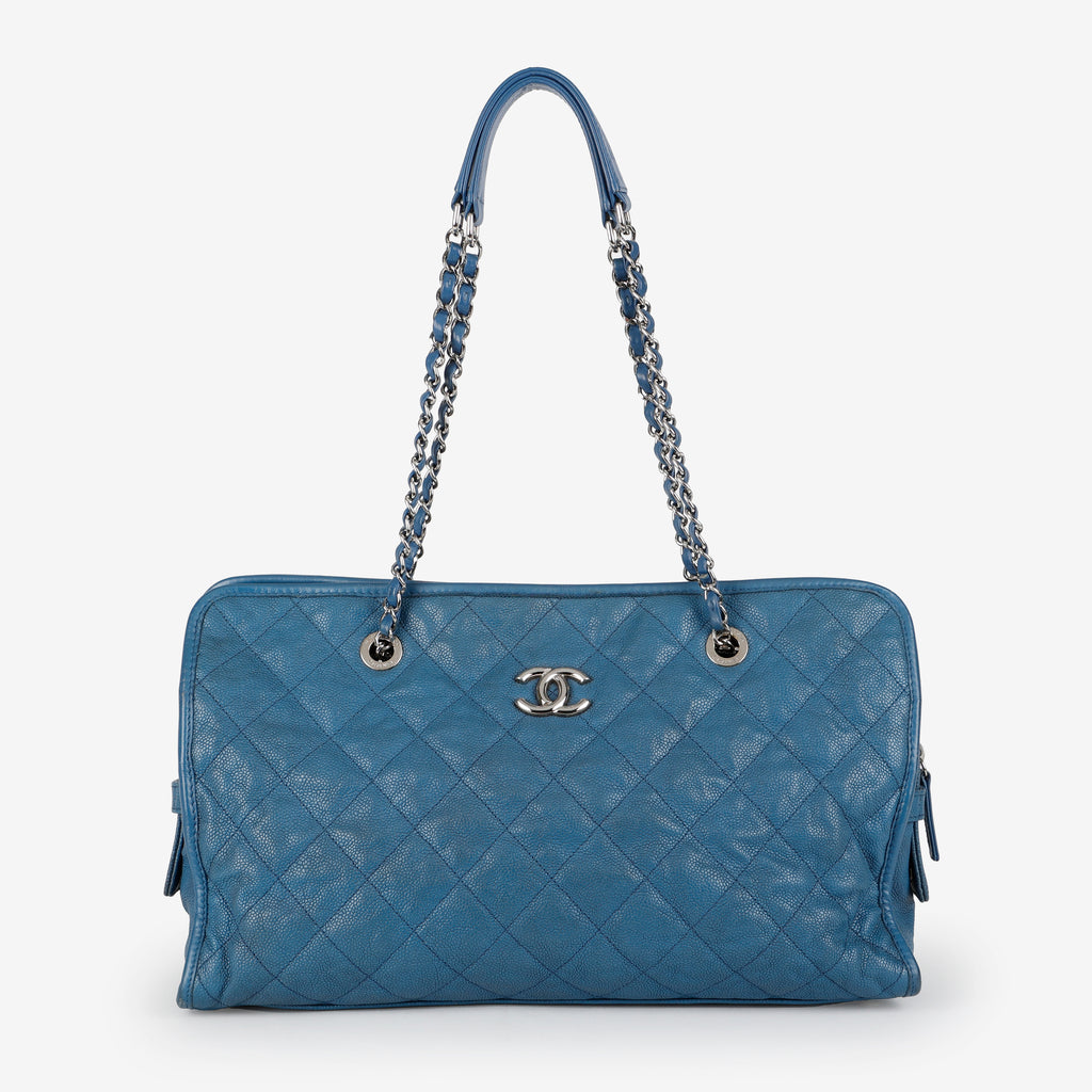 French Riviera Quilted Tote, Blue Caviar