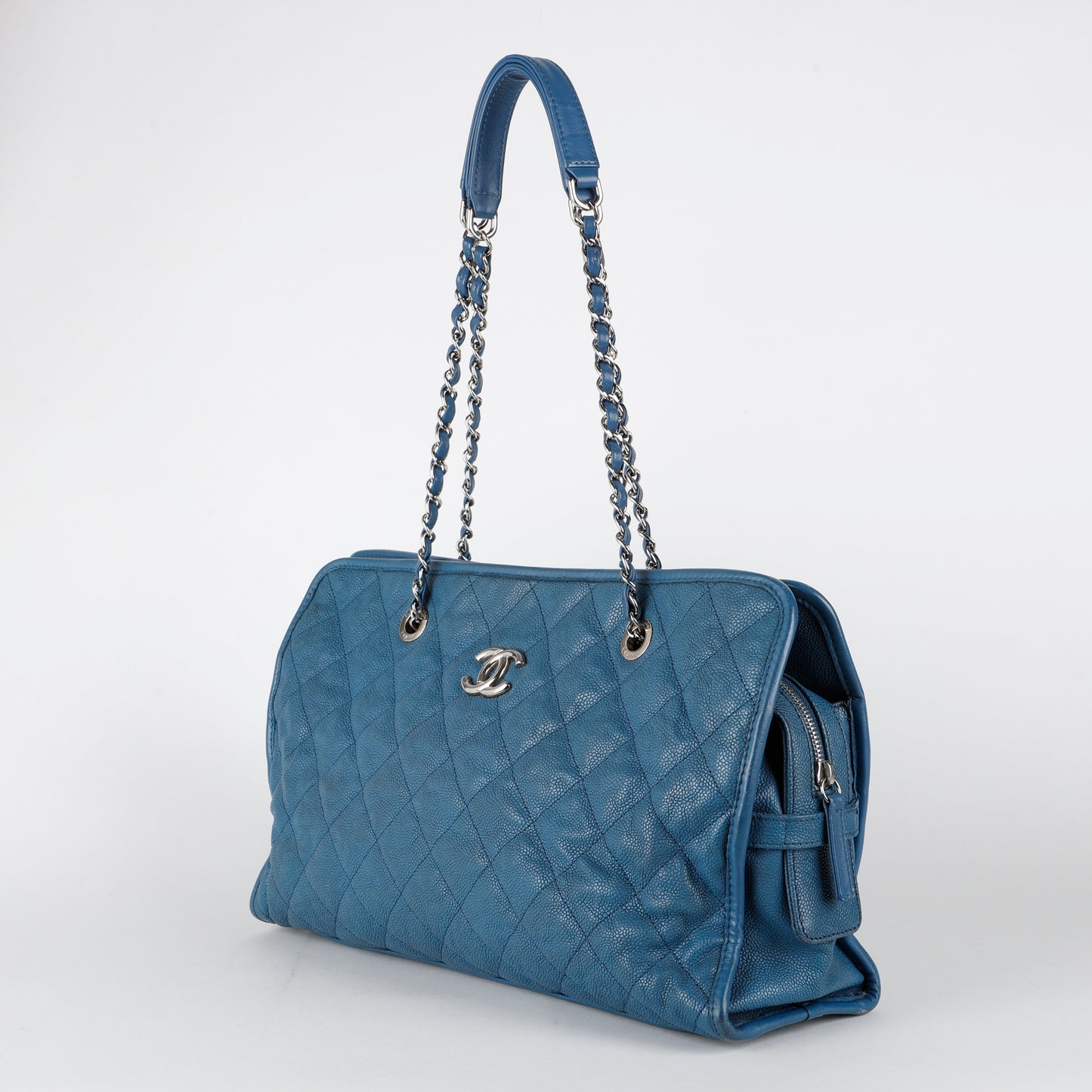 French Riviera Quilted Tote, Blue Caviar