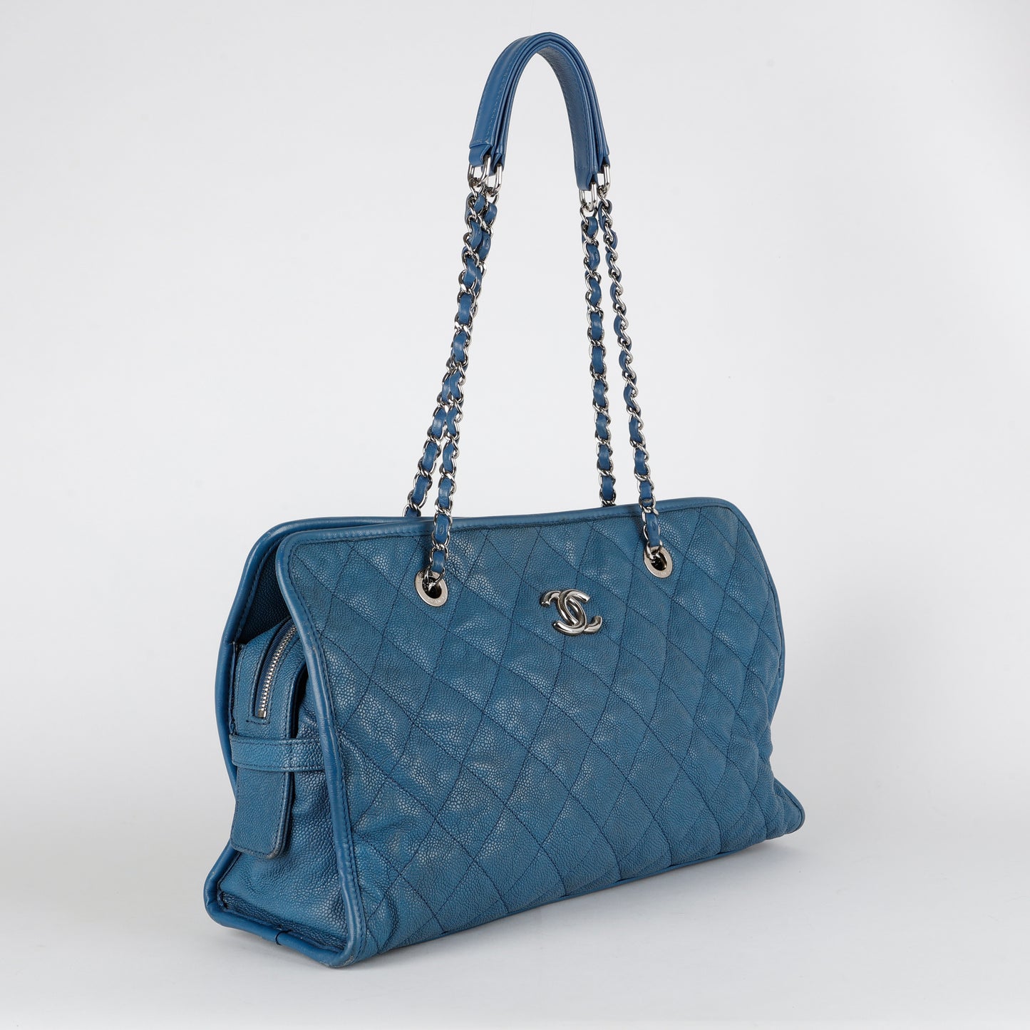 French Riviera Quilted Tote, Blue Caviar