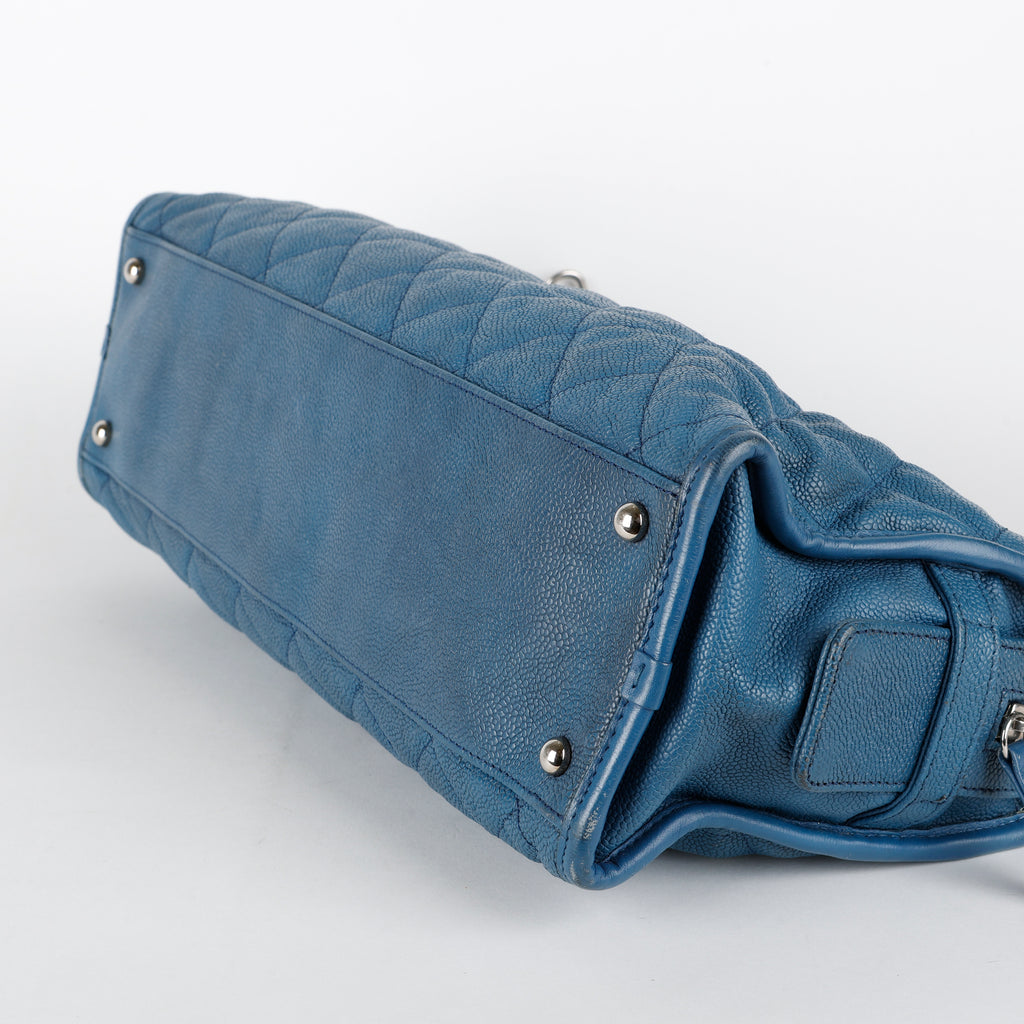 French Riviera Quilted Tote, Blue Caviar