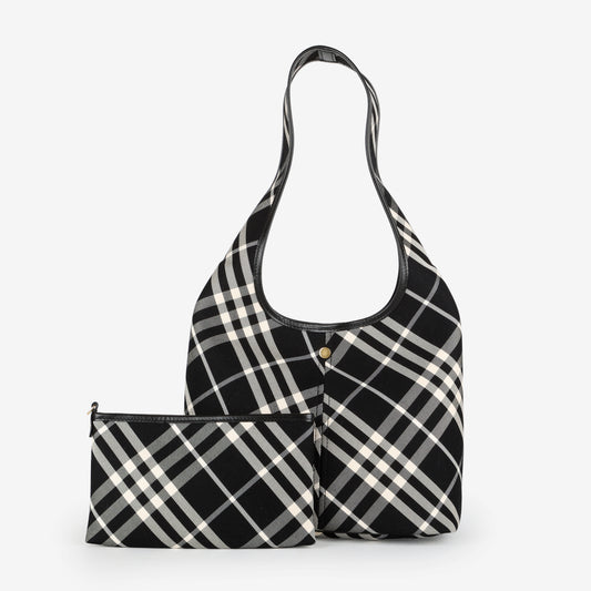 Small Check Hobo Bag, Black/White