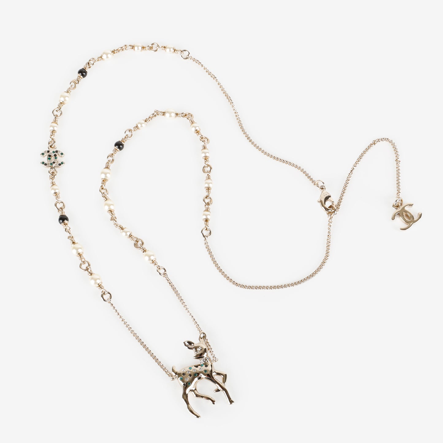 Pearl Crystal CC Deer Long Necklace