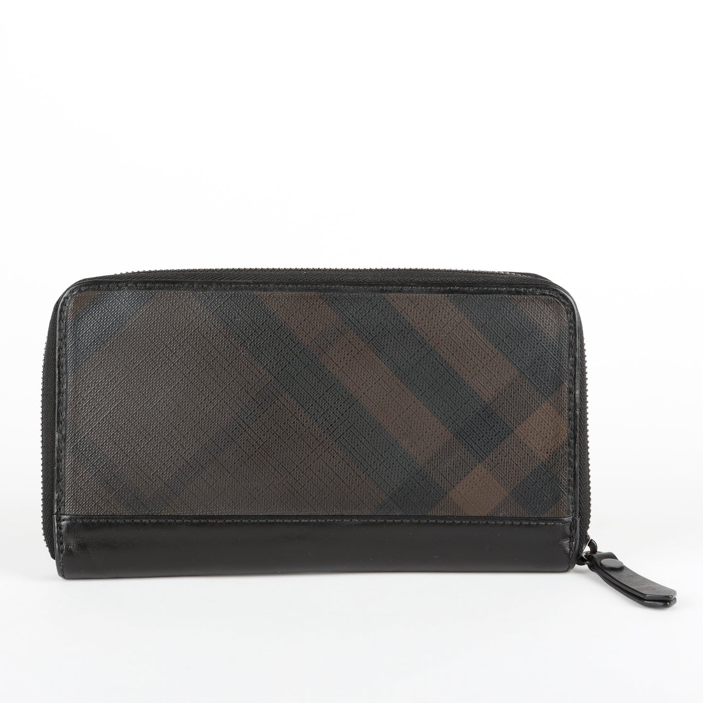 Long Zip Around Wallet, London Check & Black Calfskin