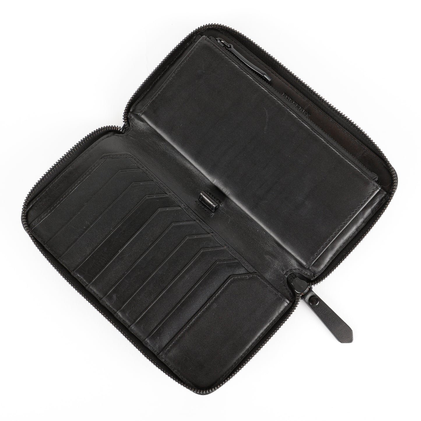 Long Zip Around Wallet, London Check & Black Calfskin