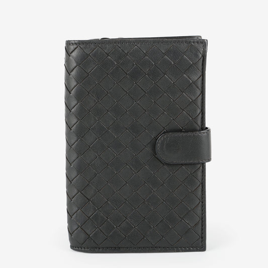 French Purse Intrecciato Wallet, Black