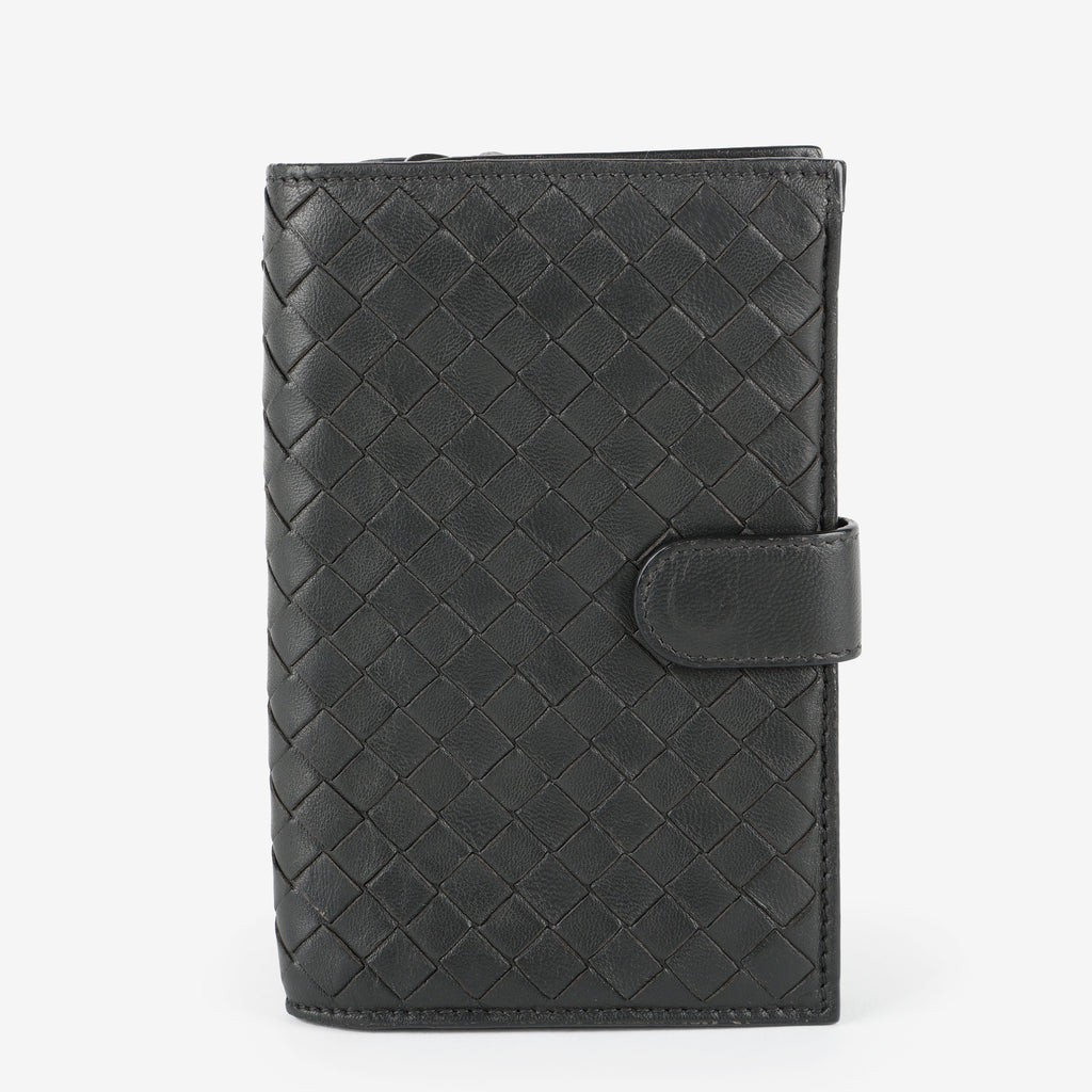 French Purse Intrecciato Wallet, Black
