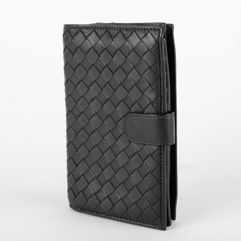 French Purse Intrecciato Wallet, Black