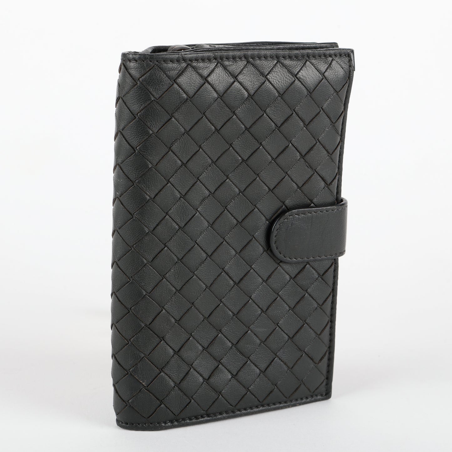 French Purse Intrecciato Wallet, Black