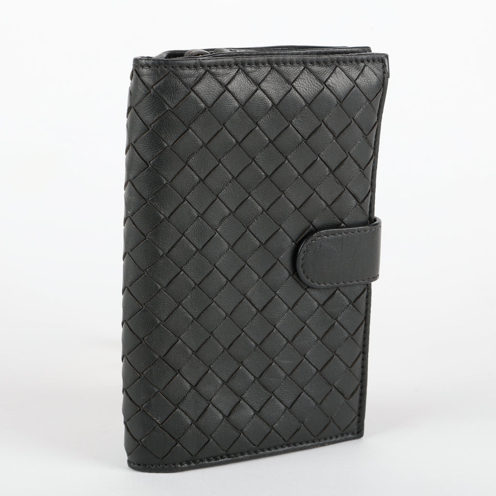 French Purse Intrecciato Wallet, Black