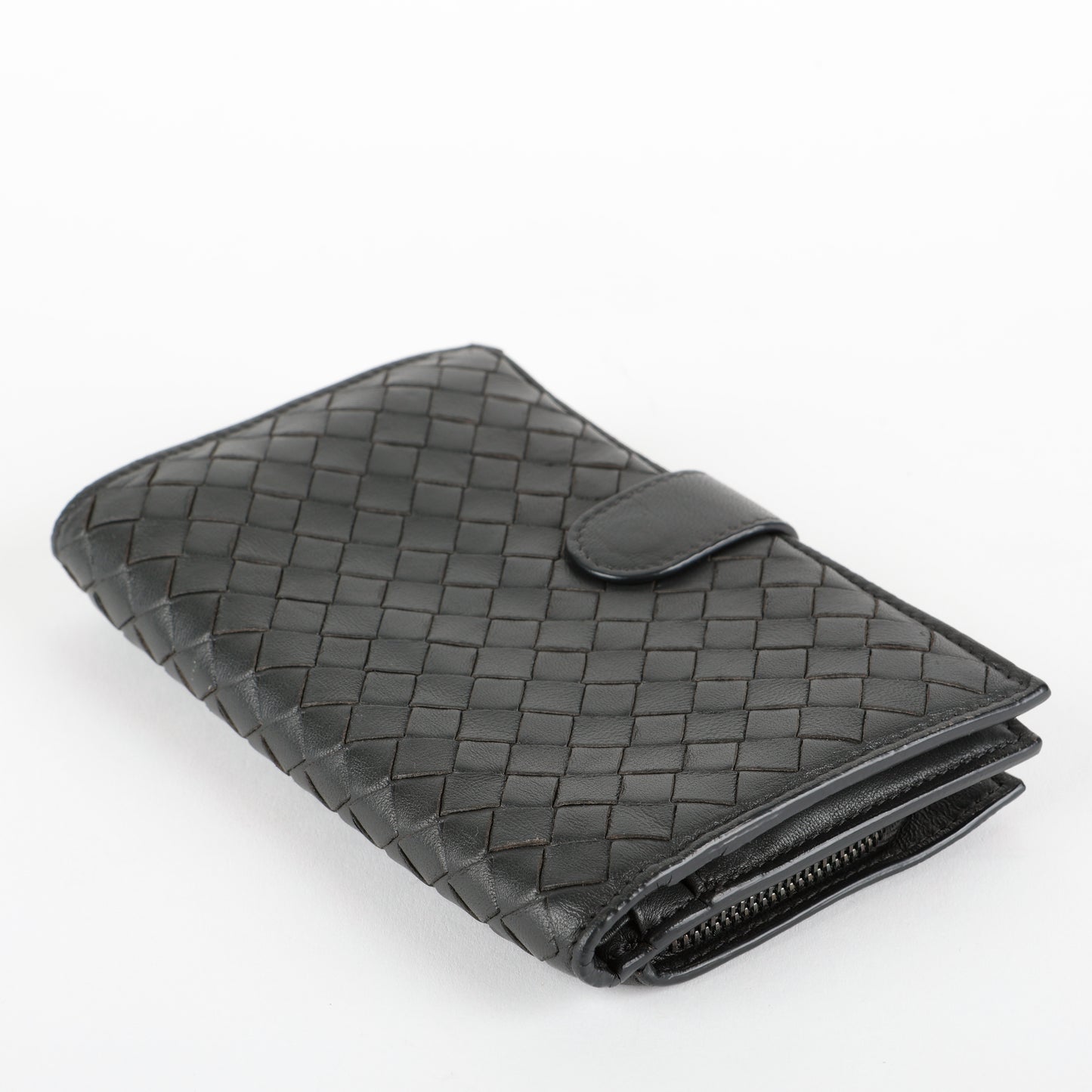 French Purse Intrecciato Wallet, Black