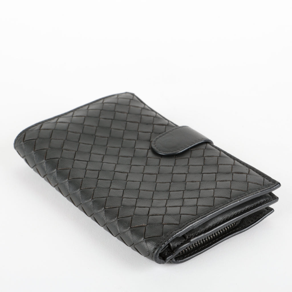 French Purse Intrecciato Wallet, Black